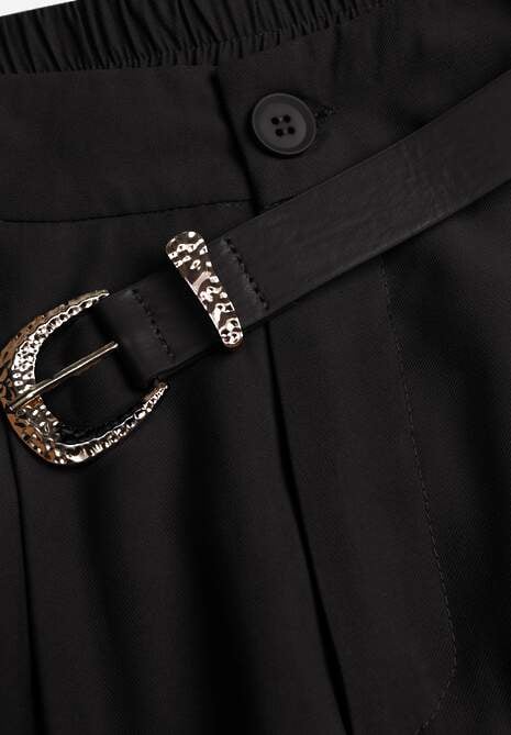Czarne Garniturowe Spodnie Szerokie z Wiskozy z Paskiem Moun 6