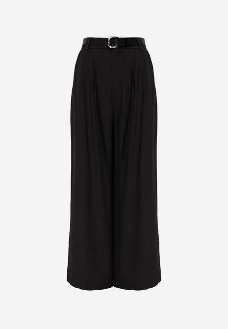 Czarne Garniturowe Spodnie Szerokie z Wiskozy z Paskiem Moun 6