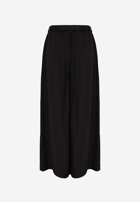 Czarne Garniturowe Spodnie Szerokie z Wiskozy z Paskiem Moun 7