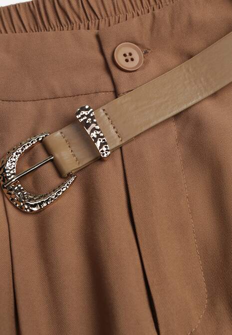 Brązowe Garniturowe Spodnie Szerokie z Wiskozy z Paskiem Moun 6