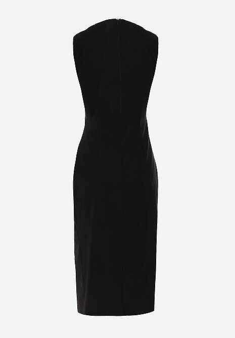 Czarna Sukienka z Wiskozą Bez Rękawów z Rozcięciem na Nogę i Ozdobą Kauri 7