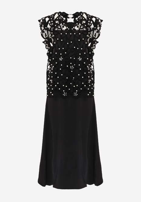 Czarna Bawełniano-Wiskozowa Sukienka Slip Dress z Ozdobną Narzutką Sagossia 6
