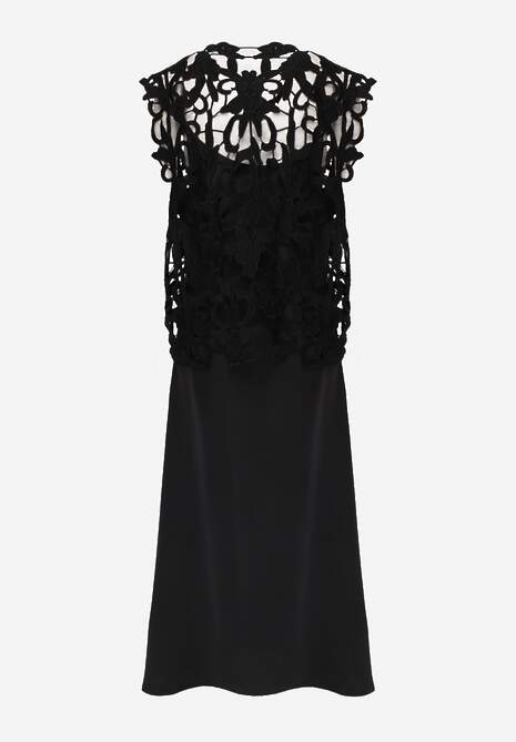 Czarna Bawełniano-Wiskozowa Sukienka Slip Dress z Ozdobną Narzutką Sagossia 7