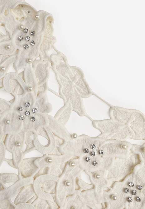 Jasnobeżowa Bawełniano-Wiskozowa Sukienka Slip Dress z Ozdobną Narzutką Sagossia 6