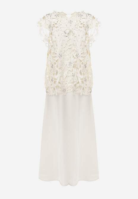 Jasnobeżowa Bawełniano-Wiskozowa Sukienka Slip Dress z Ozdobną Narzutką Sagossia 6