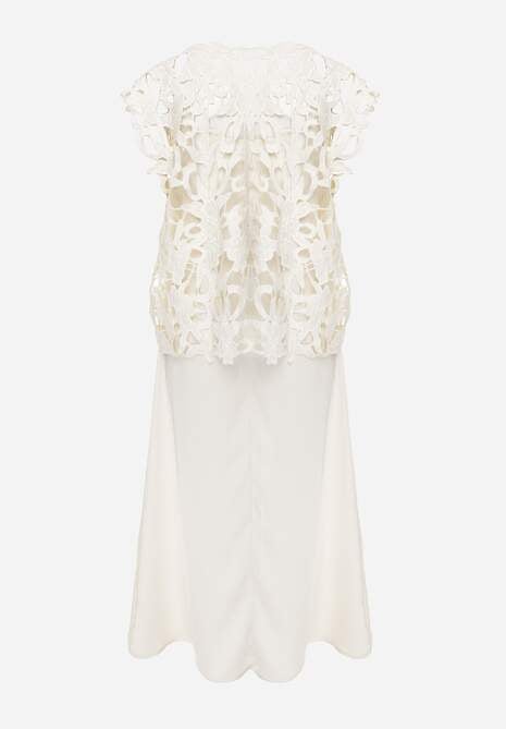 Jasnobeżowa Bawełniano-Wiskozowa Sukienka Slip Dress z Ozdobną Narzutką Sagossia 7
