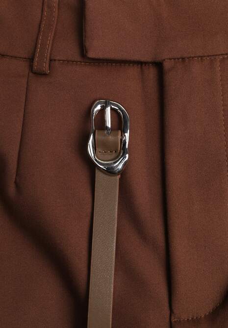 Brązowa Spódnica z Bawełną o Dopasowanym Kroju z Paskiem i Podszewką-Szortami Vitia 6