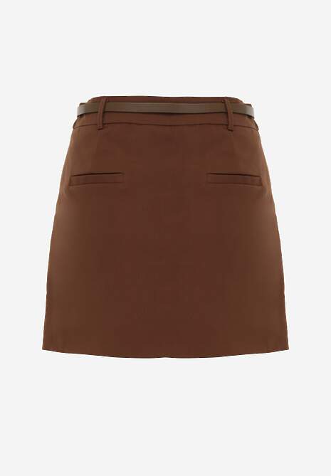 Brązowa Spódnica z Bawełną o Dopasowanym Kroju z Paskiem i Podszewką-Szortami Vitia 7