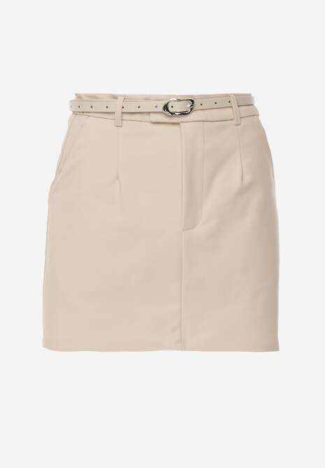 Beżowa Spódnica z Bawełną o Dopasowanym Kroju z Paskiem i Podszewką-Szortami Vitia 6