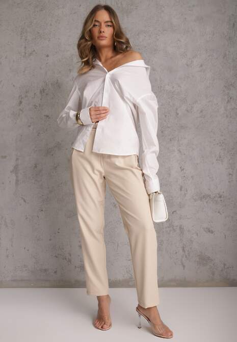 Beżowe Spodnie Cygaretki High Waist z Paskiem z Klamrą w Kształcie Półksięzyca Vikinai 4