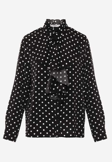 Czarna Falbaniasta Koszula z Wiskozy w Kropki ze Stójką Aegista 6