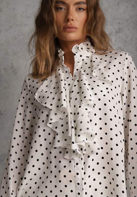 Biała Falbaniasta Koszula z Wiskozy w Kropki ze Stójką Aegista 5