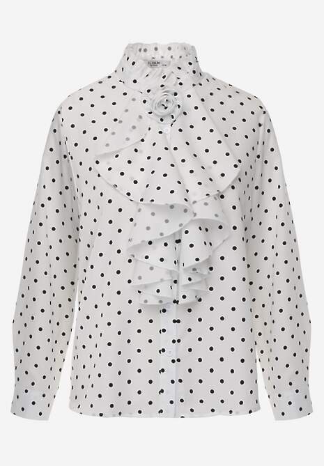 Biała Falbaniasta Koszula z Wiskozy w Kropki ze Stójką Aegista 6