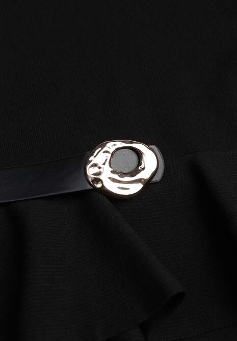 Czarna Dzianinowa Bluzka Baskinka z Paskiem i Klamrą Megassa 6