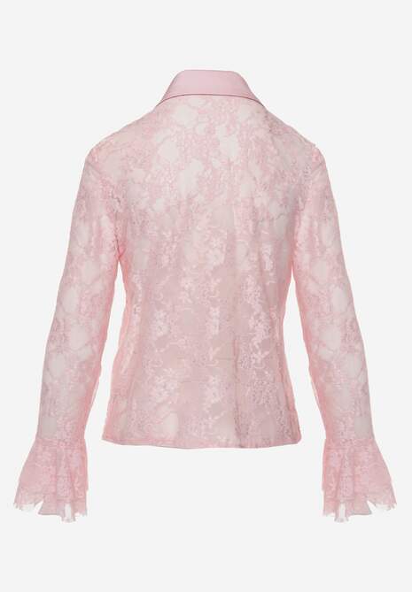 Różowa Wiskozowa Koronkowa Koszula z Bawełną i Falbanami  Oraeno 7