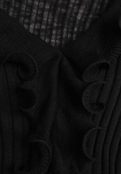 Czarna Bluzka z Wiskozą w Prążki z Falbanami Chionolis 6