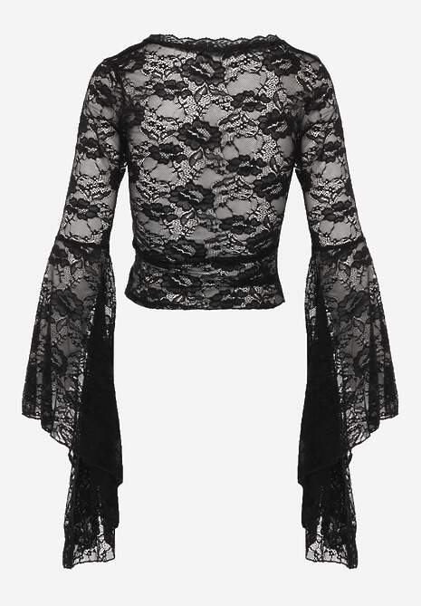 Czarna Bluzka z Koronki z Długimi Rozszerzanymi Rękawami Kielea 7