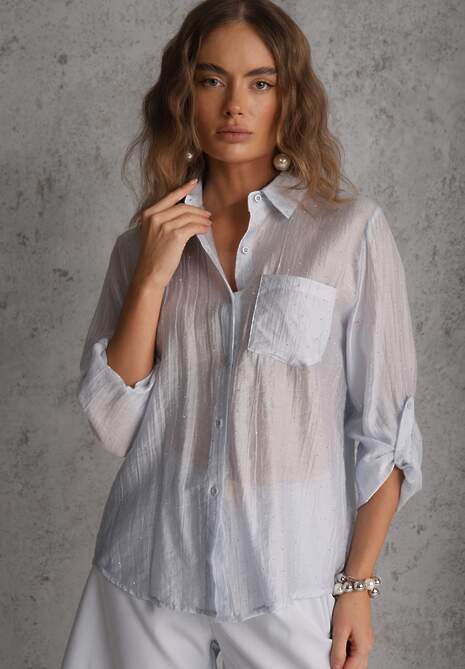 Niebieska Prześwitująca Koszula z Cyrkoniami Arialle 4