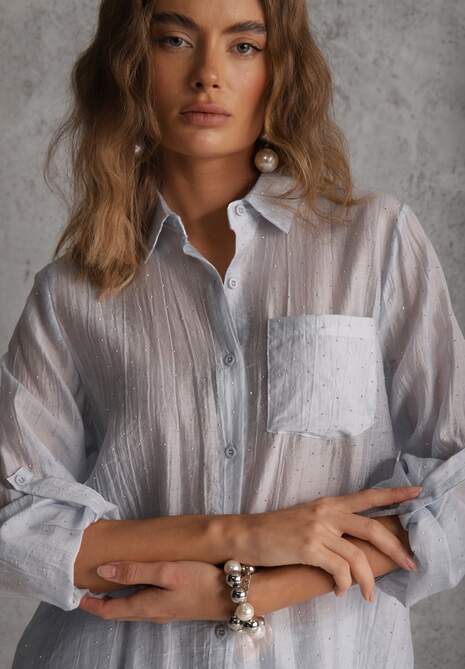 Niebieska Prześwitująca Koszula z Cyrkoniami Arialle 5