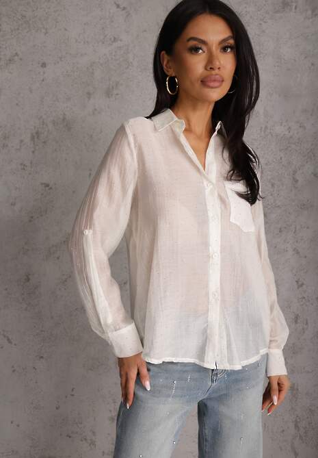 Jasnobeżowa Prześwitująca Koszula z Cyrkoniami Arialle 4