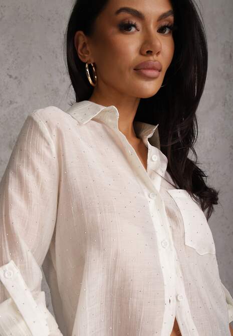 Jasnobeżowa Prześwitująca Koszula z Cyrkoniami Arialle 5