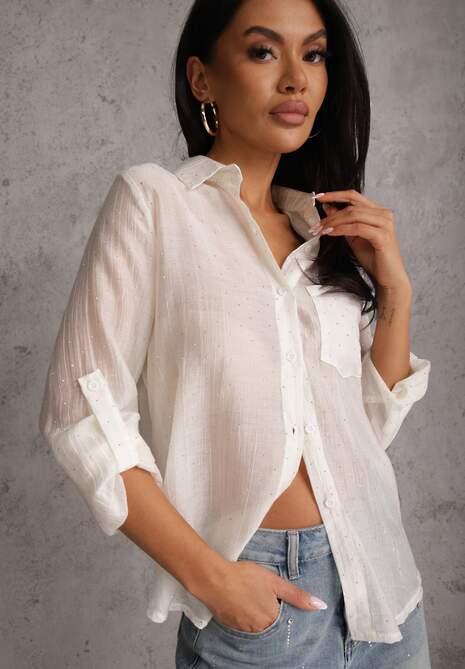 Jasnobeżowa Prześwitująca Koszula z Cyrkoniami Arialle