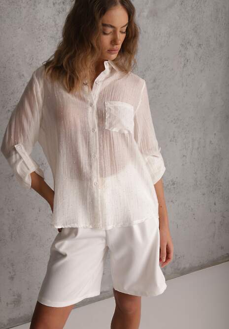 Biała Prześwitująca Koszula z Cyrkoniami Arialle 5