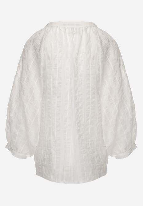 Biała Wiązana Bluzka w Stylu Boho z Tencelu z Koralikami i Koronką Helotis 7