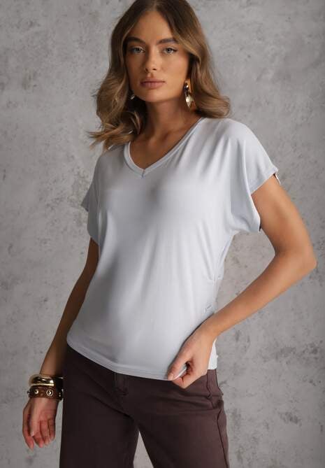 Niebieski Wiskozowy T-shirt z Dekoltem V Eupharis 4