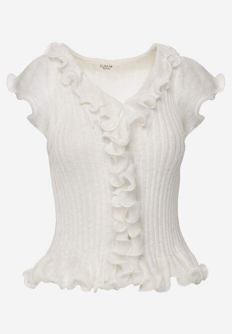 Biała Bluzka z Wiskozą w Prążki z Falbanami Eunione 6