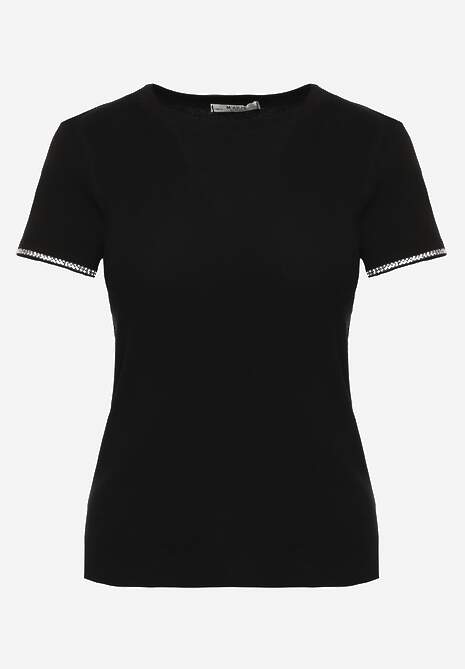 Czarny T-shirt z Bawełny Ozdobiony Cyrkoniami Kallochis 6