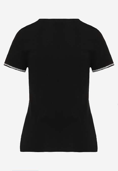 Czarny T-shirt z Bawełny Ozdobiony Cyrkoniami Kallochis 7