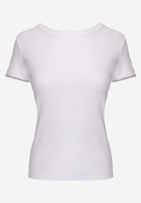 Biały T-shirt z Bawełny Ozdobiony Cyrkoniami Kallochis 6