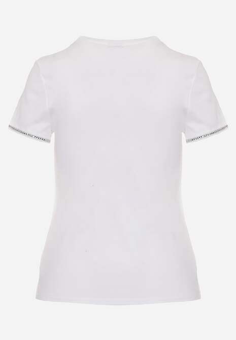 Biały T-shirt z Bawełny Ozdobiony Cyrkoniami Kallochis 7