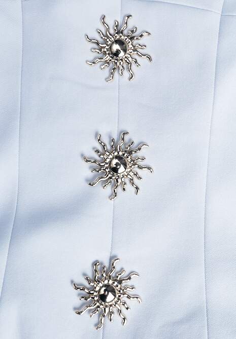 Niebieska Sukienka z Dekoltem Halter i Ozodbymi Guzikami z Przodu Nesia