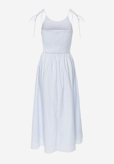 Niebieska Rozkloszowana Sukienka z Bawełny z Gumkami w Biuście i Ramiączkami na Wiązanie Omphoreia 7