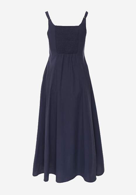 Granatowa Sukienka Rozkloszowana z Wiskozą i Bawełną Ozdobiona Guzikami Nikippe 7