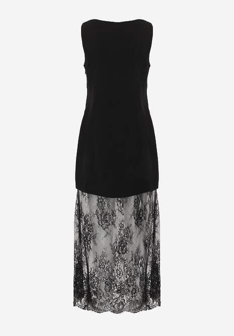 Czarna Sukienka Wieczorowa Bez Rękawów z Koronką u Dołu Moaviie 7