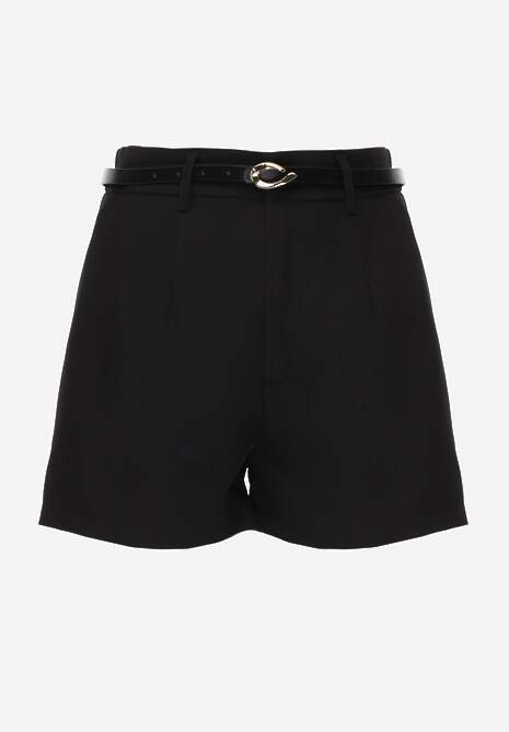 Czarne Szorty High Waist w Eleganckim Stylu z Cienkim Paskiem ze Sprzączką Rissarie 6