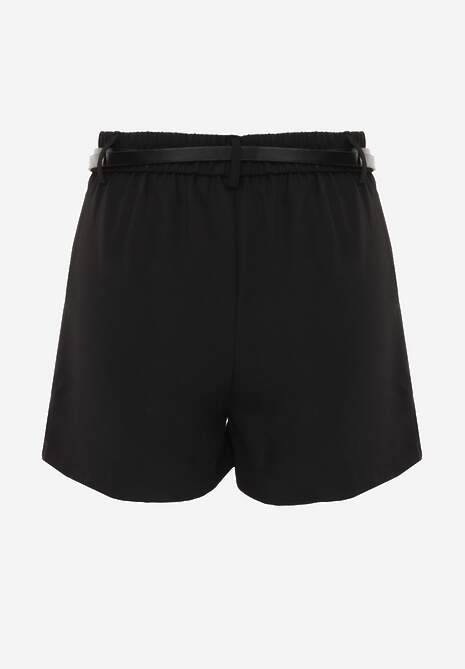 Czarne Szorty High Waist w Eleganckim Stylu z Cienkim Paskiem ze Sprzączką Rissarie 7