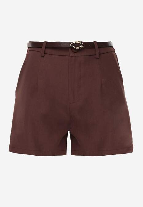 Brązowe Szorty High Waist w Eleganckim Stylu z Cienkim Paskiem ze Sprzączką Rissarie 6