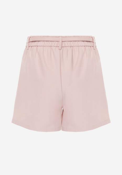 Różowe Szorty High Waist w Eleganckim Stylu z Cienkim Paskiem ze Sprzączką Rissarie 7