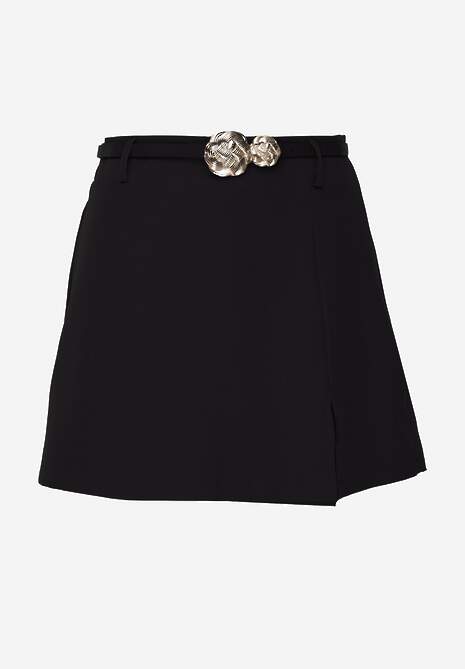 Czarne Spódnico-Szorty High Waist Ozdobione Metaliczną Aplikacją i Paskiem Retness 6