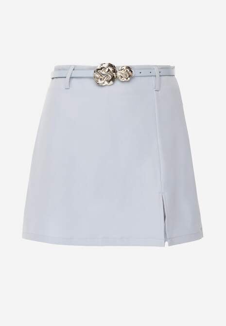Niebieskie Spódnico-Szorty High Waist Ozdobione Metaliczną Aplikacją i Paskiem Retness 6