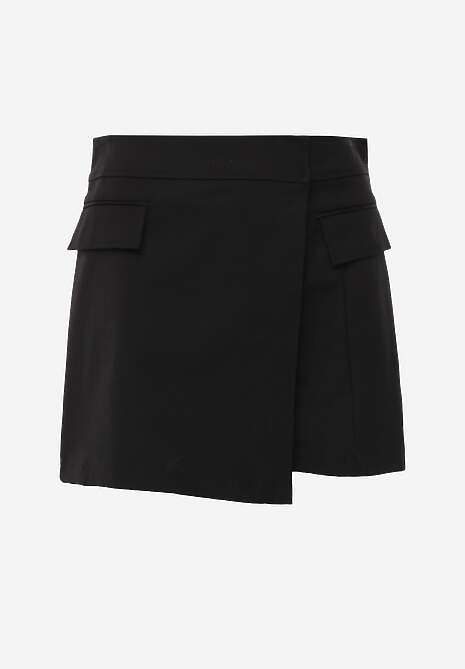 Czarne Asymetryczne Spódnico-Szorty z Bawełną i Imitacją Kieszeni Tinabel 6