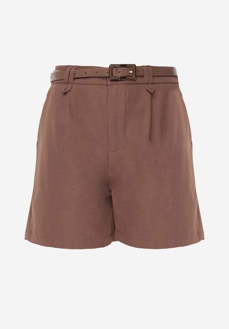 Brązowe Szorty Ozdobione Paskiem i Metaliczną Klamrą Tinalin 6