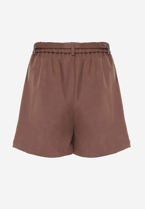 Brązowe Szorty Ozdobione Paskiem i Metaliczną Klamrą Tinalin 7