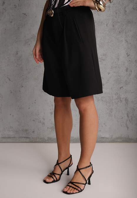 Czarne Szorty Bermudy Eleganckie z Paskiem High Waist Rhodissa 4