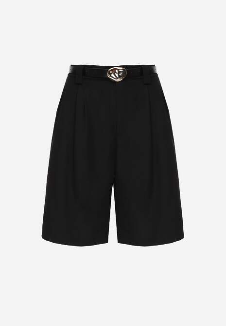 Czarne Szorty Bermudy Eleganckie z Paskiem High Waist Rhodissa 6