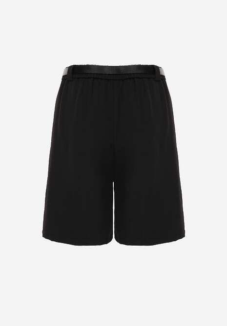 Czarne Szorty Bermudy Eleganckie z Paskiem High Waist Rhodissa 7